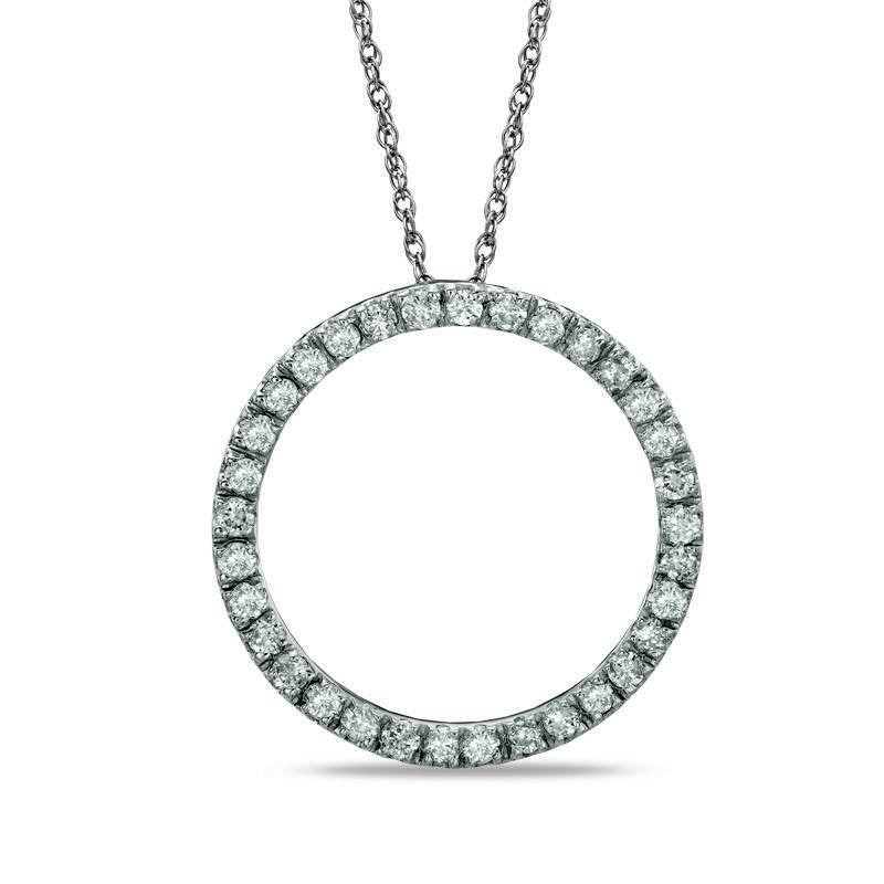 0.5 CT. T.W. Natural Diamond Open Circle Pendant in 10K White Gold