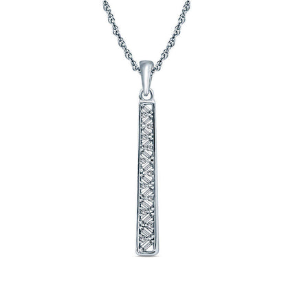 0.2 CT. T.W. Baguette and Round Natural Diamond Linear Pendant in 10K White Gold