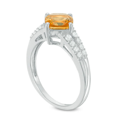 7.0mm Cushion-Cut Citrine and Lab-Created White Sapphire Split Shank Ring in Sterling Silver