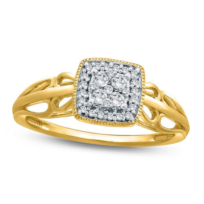 0.17 CT. T.W. Composite Natural Diamond Cushion Frame Heart Shank Promise Ring in Solid 10K Yellow Gold