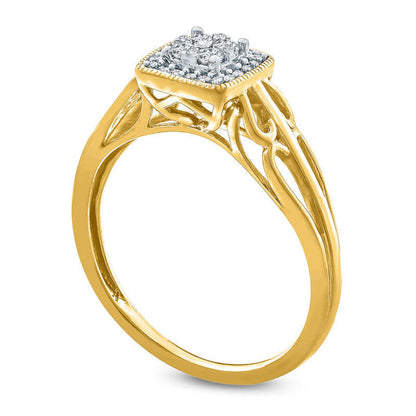 0.17 CT. T.W. Composite Natural Diamond Cushion Frame Heart Shank Promise Ring in Solid 10K Yellow Gold