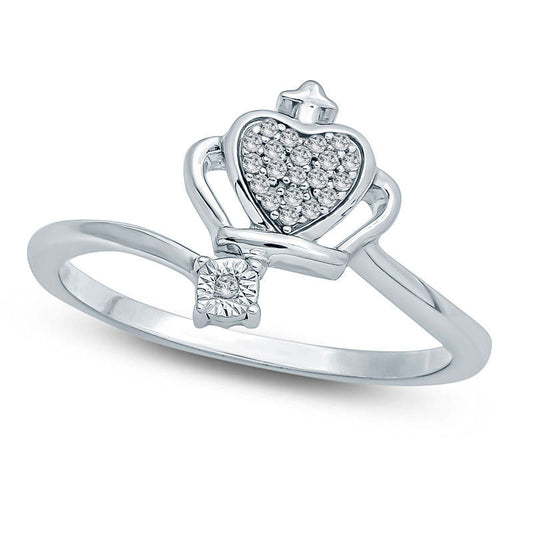 0.05 CT. T.W. Natural Diamond Heart Crown Bypass Ring in Sterling Silver