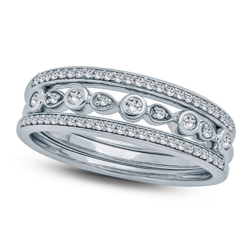 0.25 CT. T.W. Natural Diamond Three Piece Stackable Band Set in Solid 10K White Gold