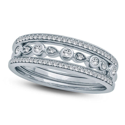 0.25 CT. T.W. Natural Diamond Three Piece Stackable Band Set in Solid 10K White Gold
