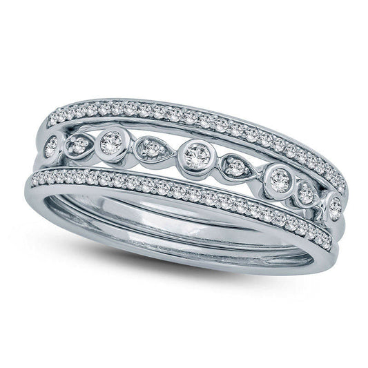 0.25 CT. T.W. Natural Diamond Three Piece Stackable Band Set in Solid 10K White Gold
