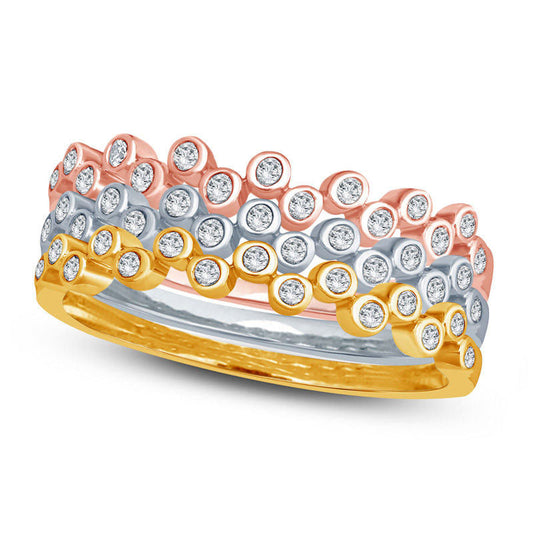 0.33 CT. T.W. Natural Diamond Zig-Zag Three Piece Stackable Band Set in Solid 10K Tri-Tone Gold