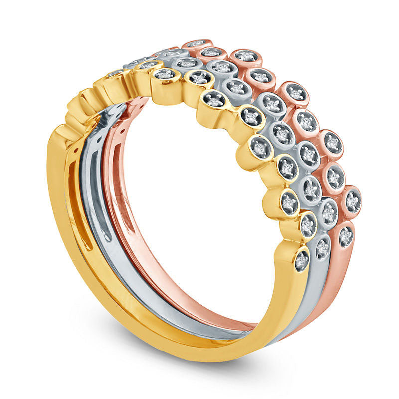 0.33 CT. T.W. Natural Diamond Zig-Zag Three Piece Stackable Band Set in Solid 10K Tri-Tone Gold