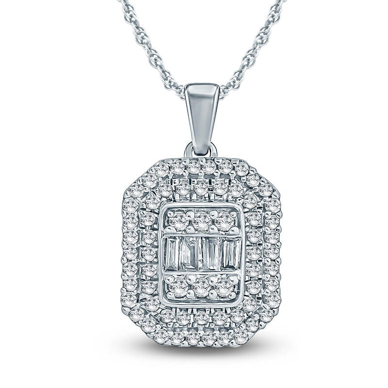 0.33 CT. T.W. Composite Baguette and Round Natural Diamond Octagon Frame Pendant in 10K White Gold