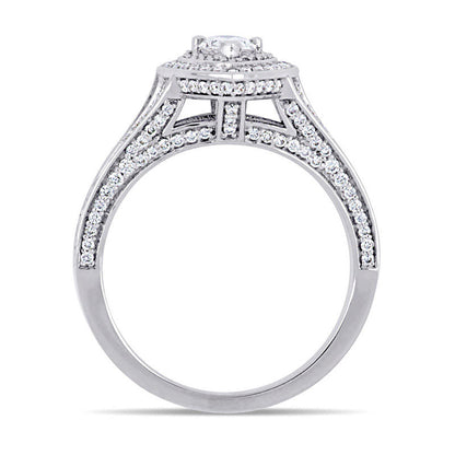 1.0 CT. T.W. Pear-Shaped Natural Diamond Double Frame Engagement Ring in Solid 14K White Gold