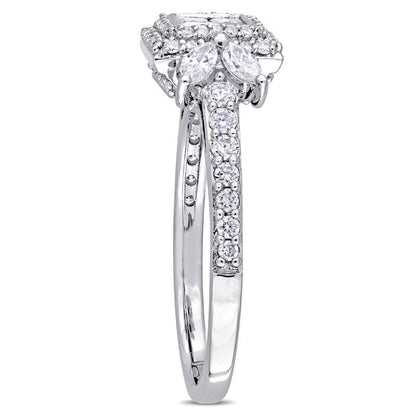 0.88 CT. T.W. Quad Princess-Cut Natural Diamond Double Frame Engagement Ring in Solid 14K White Gold