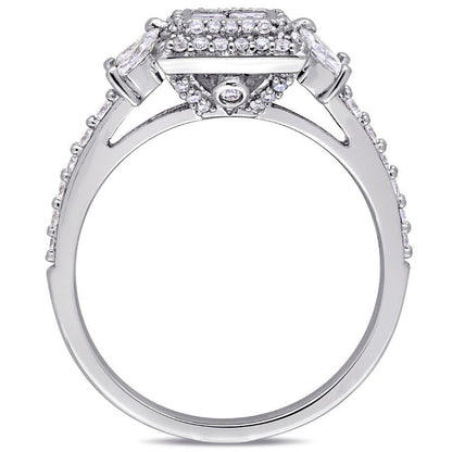 0.88 CT. T.W. Quad Princess-Cut Natural Diamond Double Frame Engagement Ring in Solid 14K White Gold