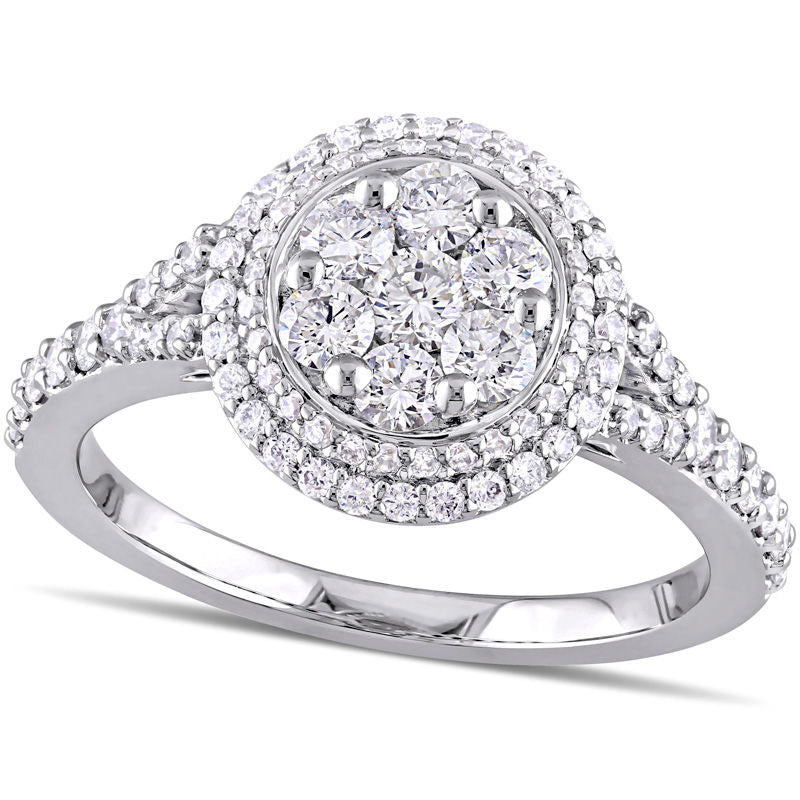 1.0 CT. T.W. Composite Natural Diamond Double Frame Engagement Ring in Solid 14K White Gold