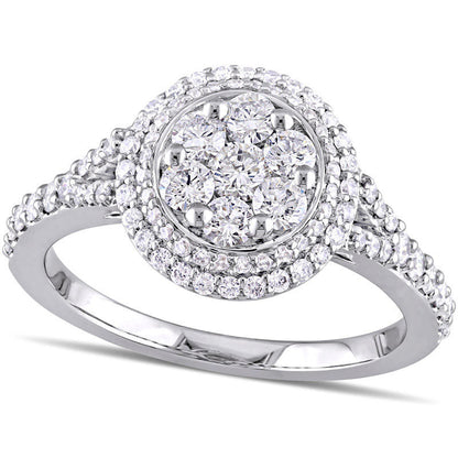 1.0 CT. T.W. Composite Natural Diamond Double Frame Engagement Ring in Solid 14K White Gold