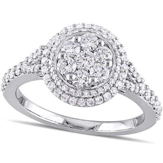 1.0 CT. T.W. Composite Natural Diamond Double Frame Engagement Ring in Solid 14K White Gold