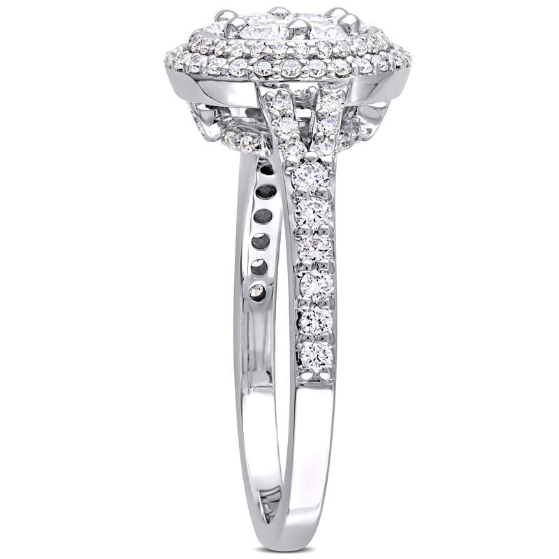1.0 CT. T.W. Composite Natural Diamond Double Frame Engagement Ring in Solid 14K White Gold