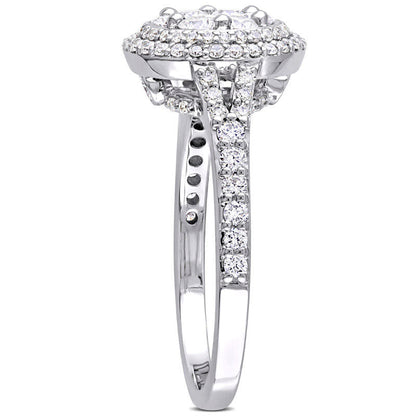 1.0 CT. T.W. Composite Natural Diamond Double Frame Engagement Ring in Solid 14K White Gold