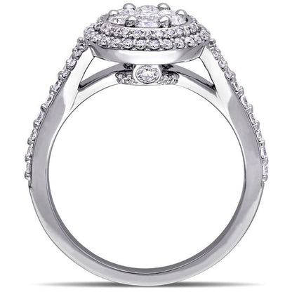 1.0 CT. T.W. Composite Natural Diamond Double Frame Engagement Ring in Solid 14K White Gold