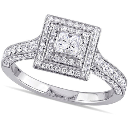 1.25 CT. T.W. Princess-Cut Natural Diamond Double Frame Engagement Ring in Solid 14K White Gold