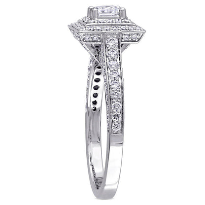 1.25 CT. T.W. Princess-Cut Natural Diamond Double Frame Engagement Ring in Solid 14K White Gold