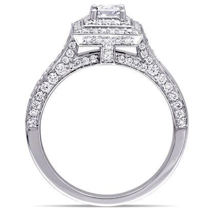 1.25 CT. T.W. Princess-Cut Natural Diamond Double Frame Engagement Ring in Solid 14K White Gold