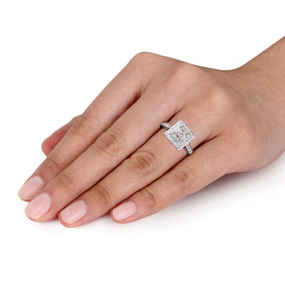 1.25 CT. T.W. Princess-Cut Natural Diamond Double Frame Engagement Ring in Solid 14K White Gold