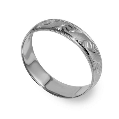 Men's 6.0mm Comfort Fit Natural Diamond-Cut Swirl Milgrain-Edge Wedding Band in Solid 10K White Gold