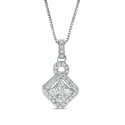0.25 CT. T.W. Composite Natural Diamond Tilted Square Frame Pendant in 14K White Gold