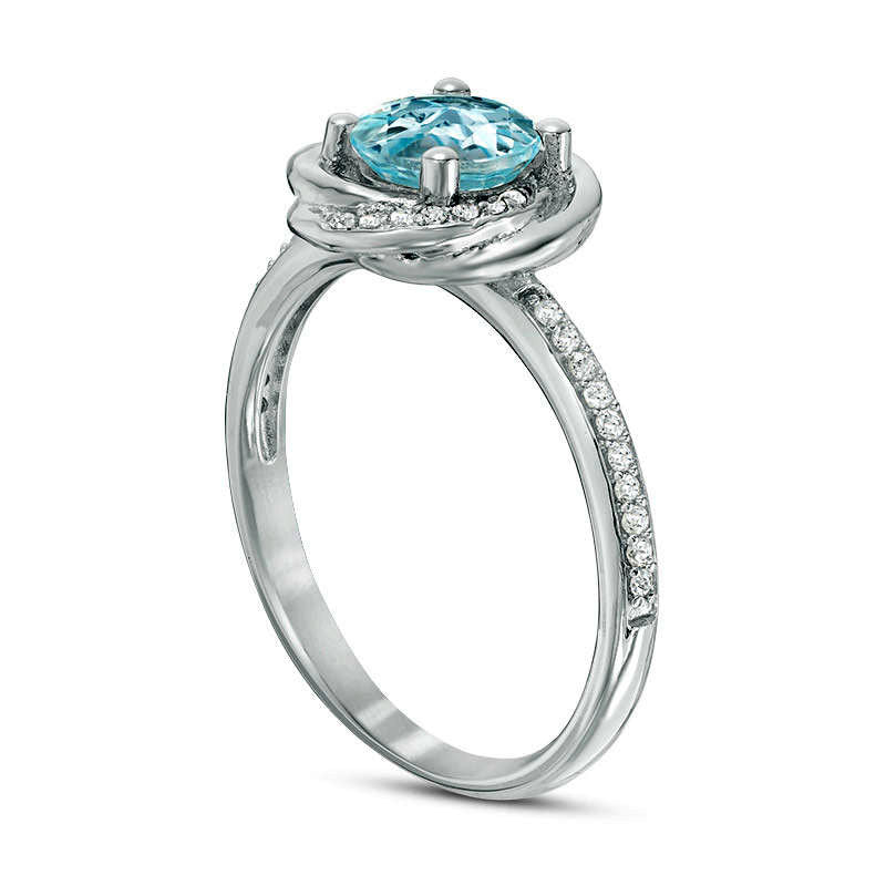 6.0mm Sky Blue Topaz and 0.17 CT. T.W. Natural Diamond Orbit Frame Ring in Solid 10K White Gold