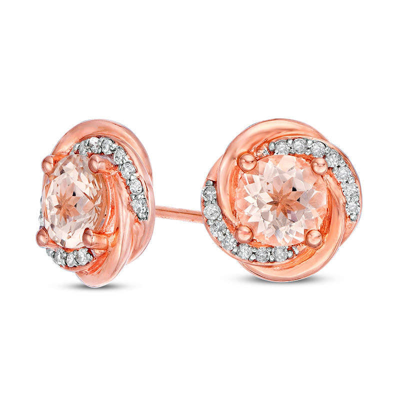 6.0mm Morganite and 0.13 CT. T.W. Diamond Orbit Stud Earrings in 10K Rose Gold