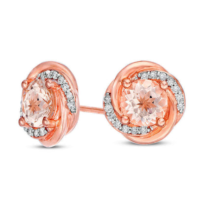 6.0mm Morganite and 0.13 CT. T.W. Diamond Orbit Stud Earrings in 10K Rose Gold