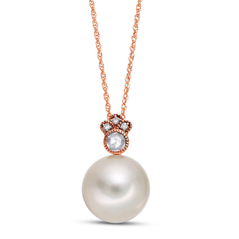 Cultured Freshwater Pearl, White Sapphire and Natural Diamond Accent Antique Vintage-Style Pendant in 10K Rose Gold - 17