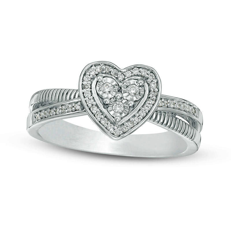 0.13 CT. T.W. Natural Diamond Heart Frame Promise Ring in Sterling Silver