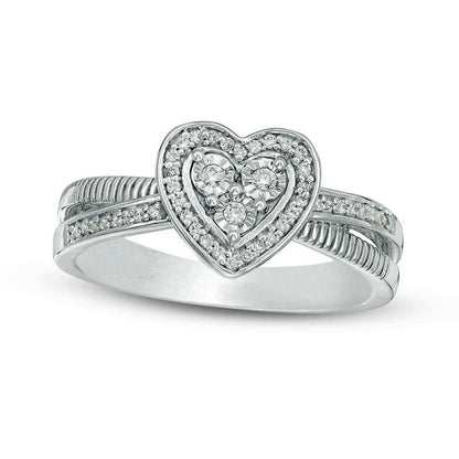 0.13 CT. T.W. Natural Diamond Heart Frame Promise Ring in Sterling Silver