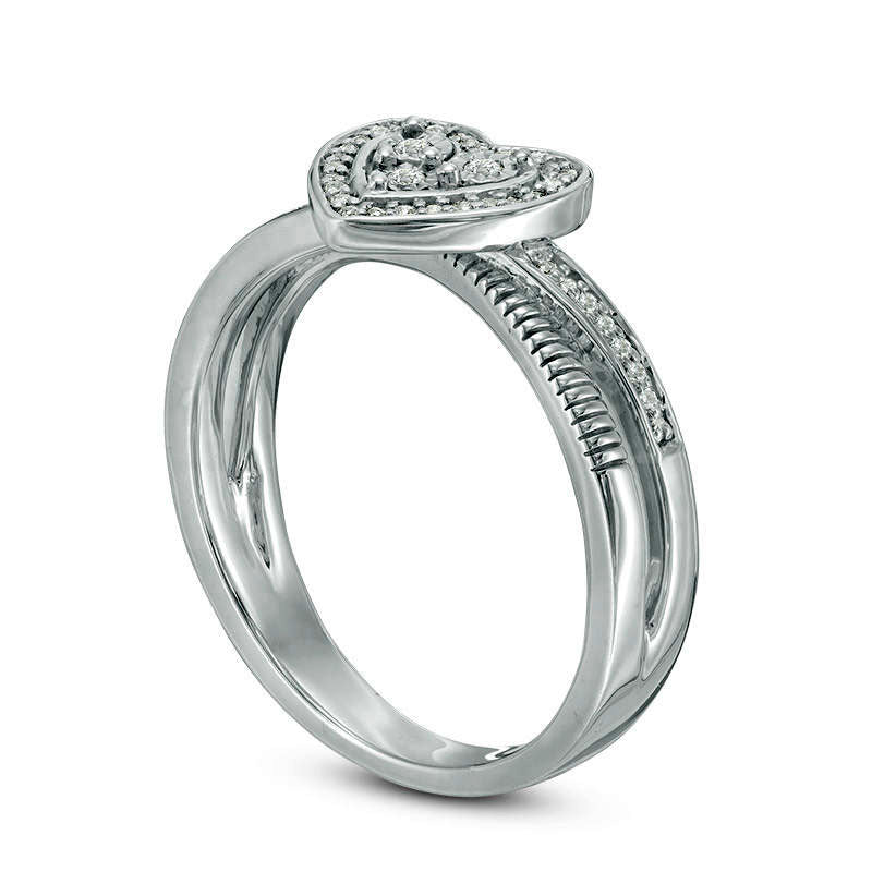 0.13 CT. T.W. Natural Diamond Heart Frame Promise Ring in Sterling Silver