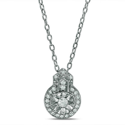 0.17 CT. T.W. Natural Diamond Frame Art Deco Pendant in Sterling Silver