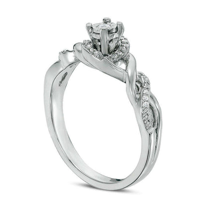 0.10 CT. T.W. Natural Diamond Swirl Frame Twist Shank Promise Ring in Sterling Silver