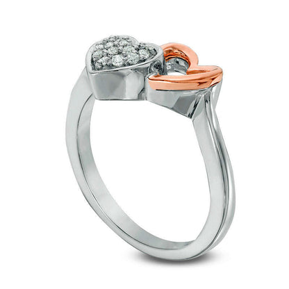 0.10 CT. T.W. Natural Diamond Double Heart Ring in Sterling Silver and Solid 10K Rose Gold