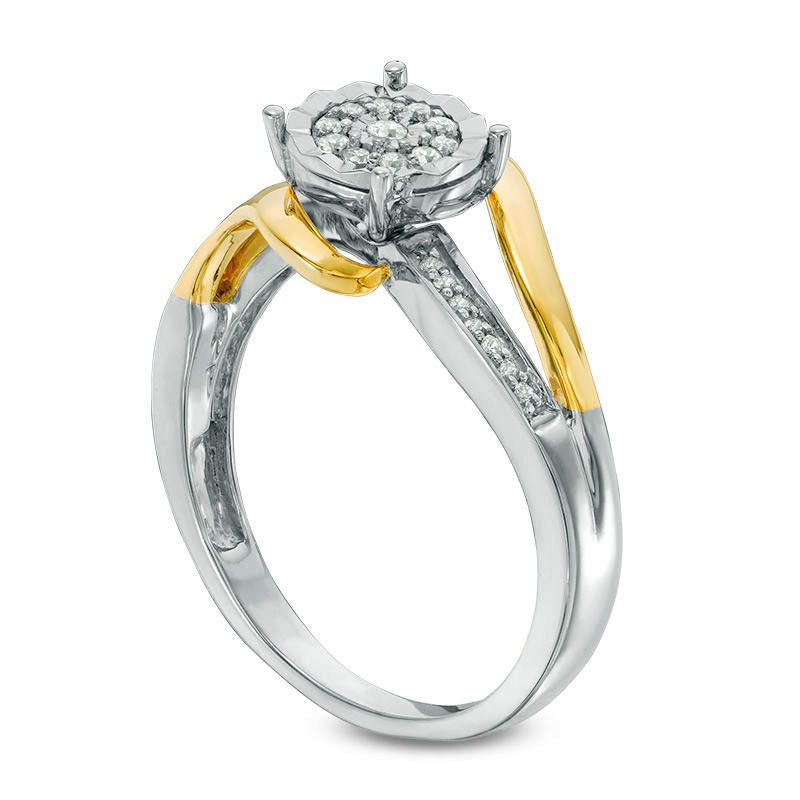 0.13 CT. T.W. Natural Diamond Frame Bypass Promise Ring in Sterling Silver and Solid 10K Yellow Gold