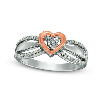 0.10 CT. T.W. Natural Diamond Heart Frame Promise Ring in Sterling Silver and Solid 10K Rose Gold