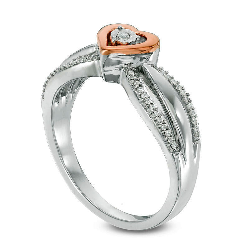 0.10 CT. T.W. Natural Diamond Heart Frame Promise Ring in Sterling Silver and Solid 10K Rose Gold