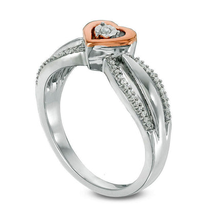 0.10 CT. T.W. Natural Diamond Heart Frame Promise Ring in Sterling Silver and Solid 10K Rose Gold