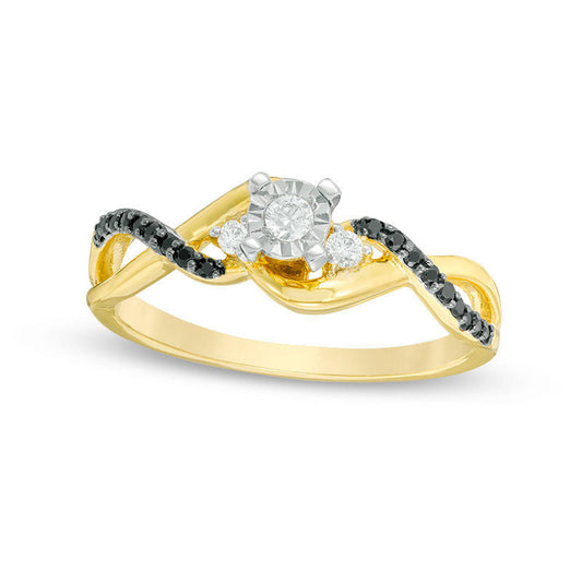0.17 CT. T.W. Enhanced Black and White Natural Diamond Twist Promise Ring in Solid 10K Yellow Gold
