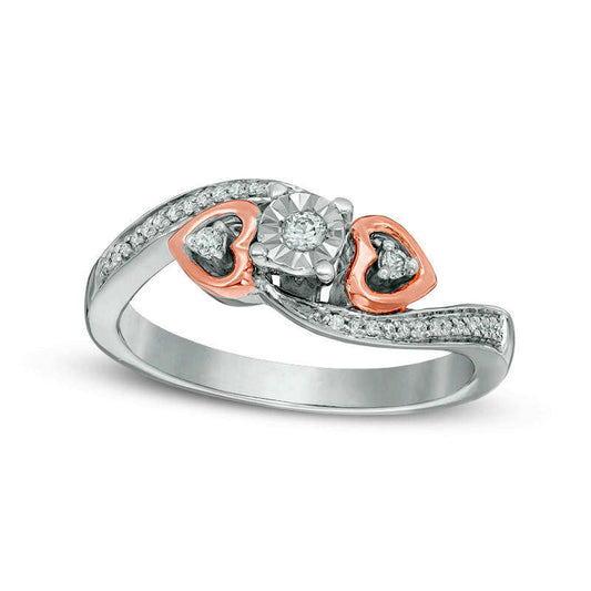 0.10 CT. T.W. Natural Diamond Heart Sides Promise Ring in Sterling Silver and Solid 10K Rose Gold
