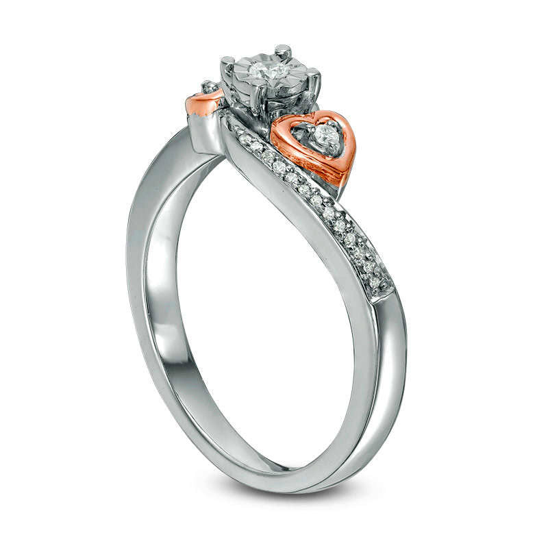 0.10 CT. T.W. Natural Diamond Heart Sides Promise Ring in Sterling Silver and Solid 10K Rose Gold