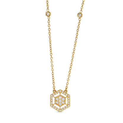 0.25 CT. T.W. Natural Diamond Hexagon Frame Necklace in 14K Gold
