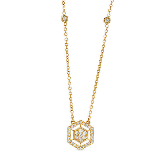 0.25 CT. T.W. Natural Diamond Hexagon Frame Necklace in 14K Gold