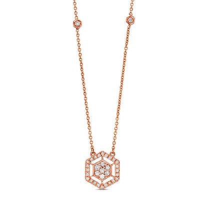 0.25 CT. T.W. Natural Diamond Hexagon Frame Necklace in 14K Rose Gold