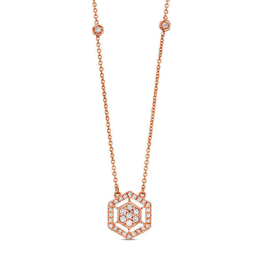 0.25 CT. T.W. Natural Diamond Hexagon Frame Necklace in 14K Rose Gold