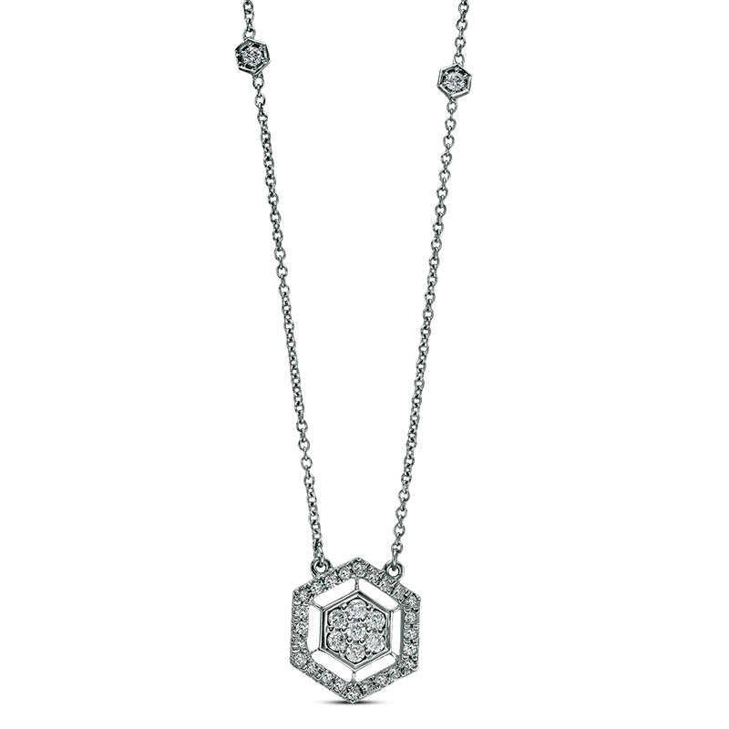 0.25 CT. T.W. Natural Diamond Hexagon Frame Necklace in 14K White Gold