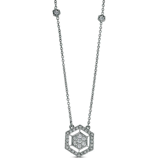 0.25 CT. T.W. Natural Diamond Hexagon Frame Necklace in 14K White Gold